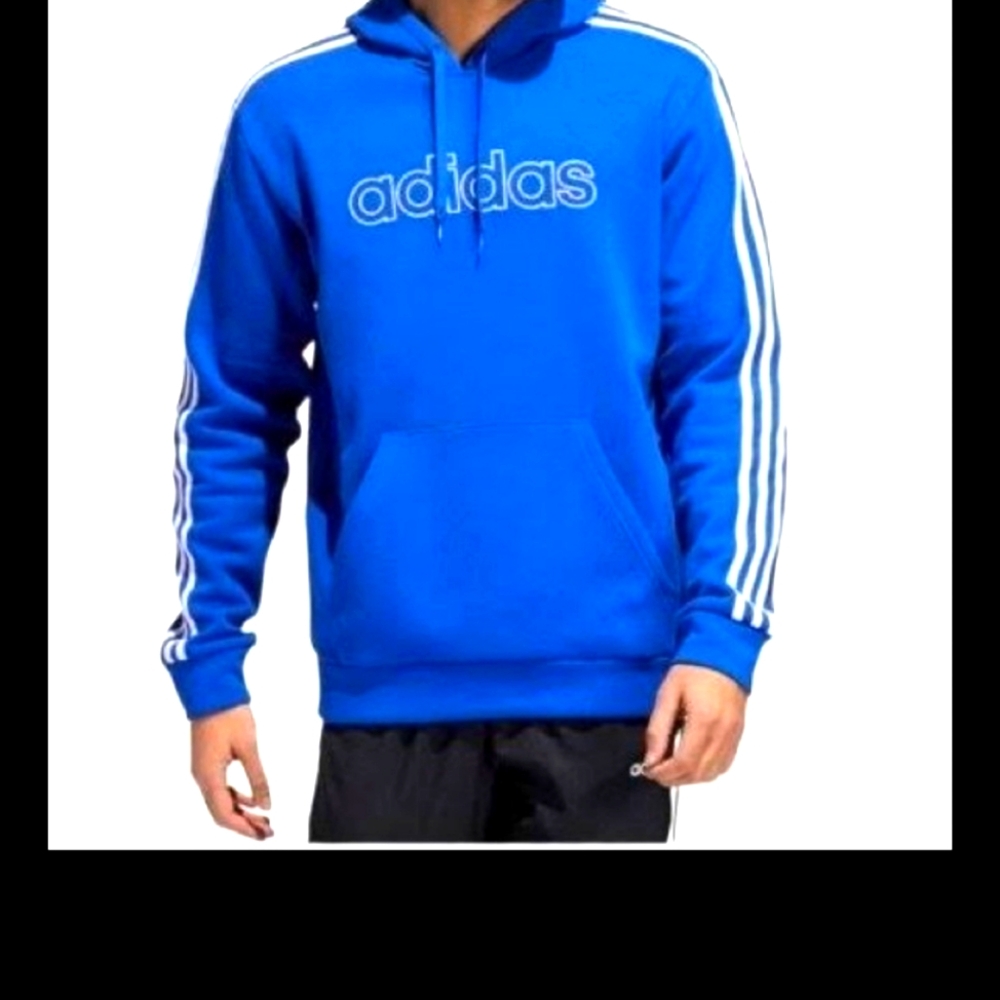 ADIDAS Essentials 3-Stripes Cobalt Blue Pullover Fleece Hooded Sweatshirt ‎ XL